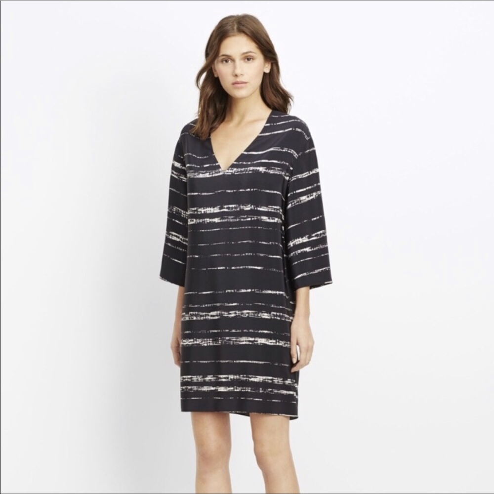 Vince Shadow-Stripe Shift Dress Silk Tunic